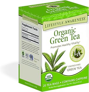 lifestyle awareness organic green tea, contains caffeine, 20 tea